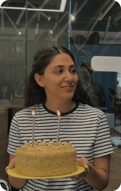 Celebrating with a birthday cake